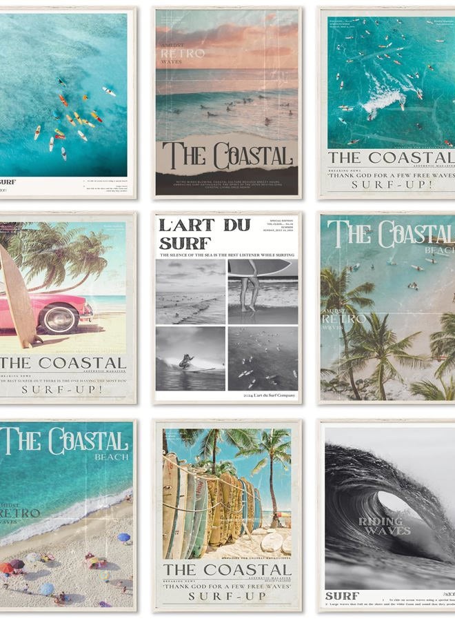Uniro Coastal Cowgirl Decor Aesthetic, Coastal Granddaughter Room Decor, Trendy Beachy Wall Decor Beachy Summer Poster Poster Pictures, Retro Newspaper Beach Wall Art Prints Preppy Surf Up Posters for - Image 1