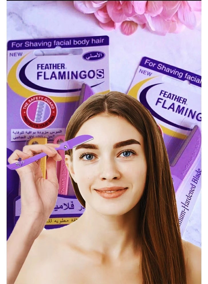 فيذر فلامينجو - اس شفرات حواجب "فيذر فلامينغو" (Feather Flamingos) الأصلية - 3 قطع | شفرة يابانية للوجه للنساء | أداة تشذيب الحواجب | شفرة وجه مزودة بغطاء أمان | مثالية لتقشير البشرة (Dermaplaning) وإزالة وبر الوجه الناعم - Image 4