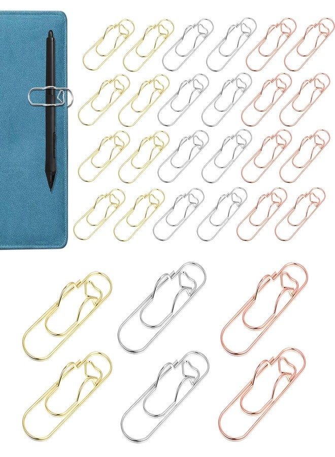 BADAO 30PCS Metal Pen Clips,Paperclip Pen Holder,Heart Shaped Paper Clip Pen Holder for Notebook,Journal,Planner&Book,Portable Bookmark Paperclip Clip School Office Supplies Accessory(Silver/Gold/Rose Gold) - Image 1