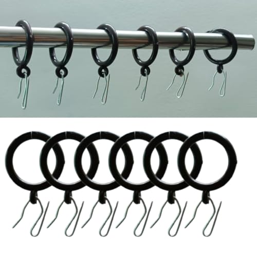 DEEGAA MART DEEGAAMART 24-Pack Curtain Rings with Eyelets, 1.25-Inch Inner Diameter, Rustproof Metal Drapery Rings with Pinch Pleat Hooks,Metal Drapery Pin Pointed Hooks Fits Up to 1-Inch Rods Brown Ring - Image 1