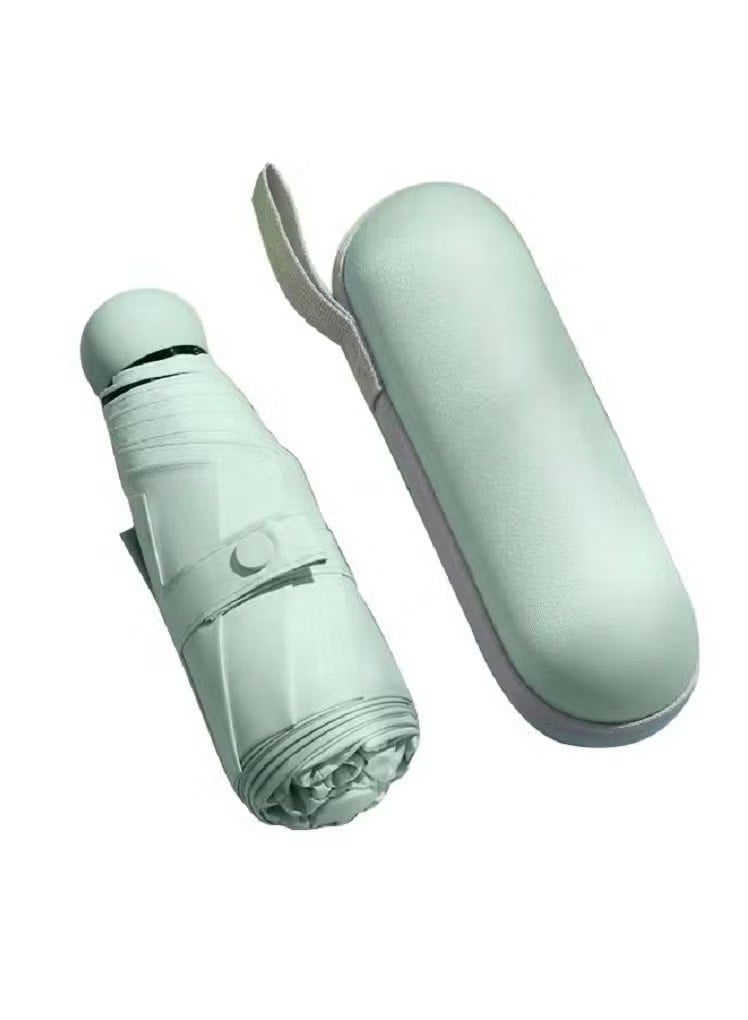 XiuWoo Small Folding Capsule Umbrella,Mini Sun Umbrella ,Small Compact UV Umbrella for Sun and Rain,Lightweight  Portable,Windproof Parasol Umbrella with UV Protection for Women Men Kids (Green) - Image 1