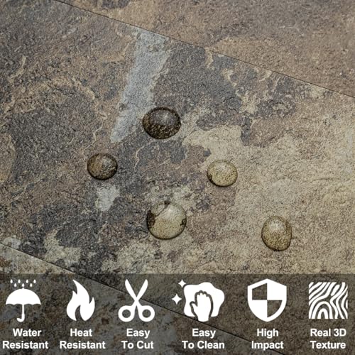 AULIGET 4-Piece Beige & Brown Slate Peel and Stick Backsplash Wall Tiles, 3" x 6" PVC Faux Stone Stick on Tile for Backsplash Kitchen, Bathroom, Laundry Room, Camper, Fireplace - Image 3
