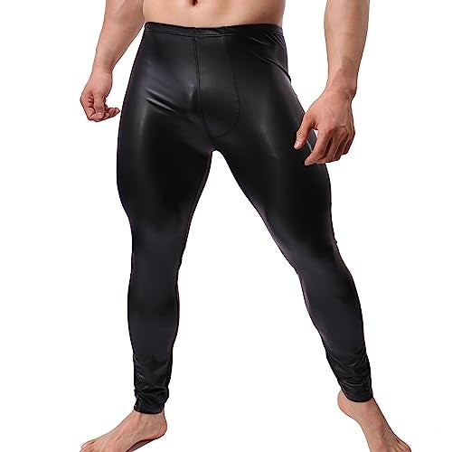 YUFEIDA Men's Faux Leather Tight Pants Man Leggings PVC Long Trousers A/Black - Image 1