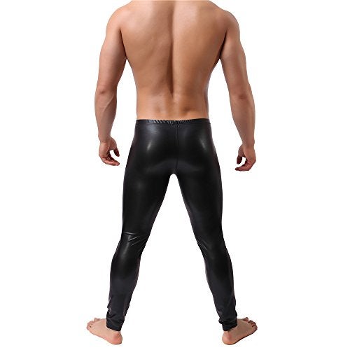 YUFEIDA Men's Faux Leather Tight Pants Man Leggings PVC Long Trousers A/Black - Image 4