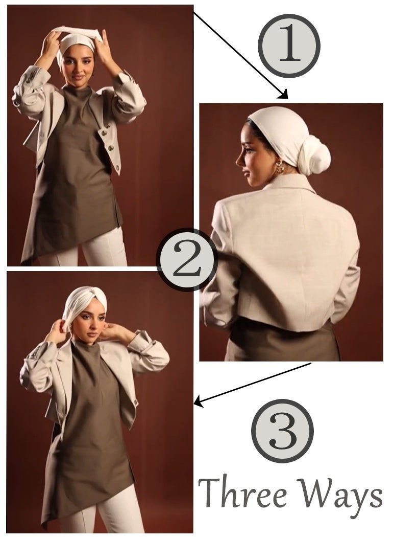 2PC النساء الحجاب اللون الصلب ، والأساليب القابلة للتعديل ، تمدد حزام الرأس ، نسيج القطن الناعم القابل للتنفس مريح للحجاب اليومي (الأسود + الخاكي) - Image 3