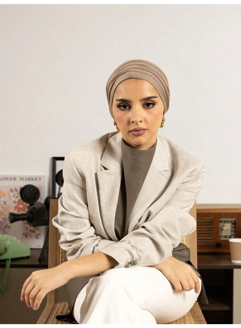 2PC النساء الحجاب اللون الصلب ، والأساليب القابلة للتعديل ، تمدد حزام الرأس ، نسيج القطن الناعم القابل للتنفس مريح للحجاب اليومي (الأسود + الخاكي) - Image 2