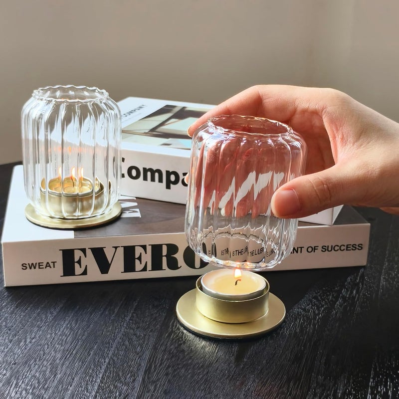 Vixdonos Glass Hurricane Tealight Candle Holder Set of 3 with Metal Stand - Modern Windproof Votive Holders for Weddings and Outdoor Events - Image 3