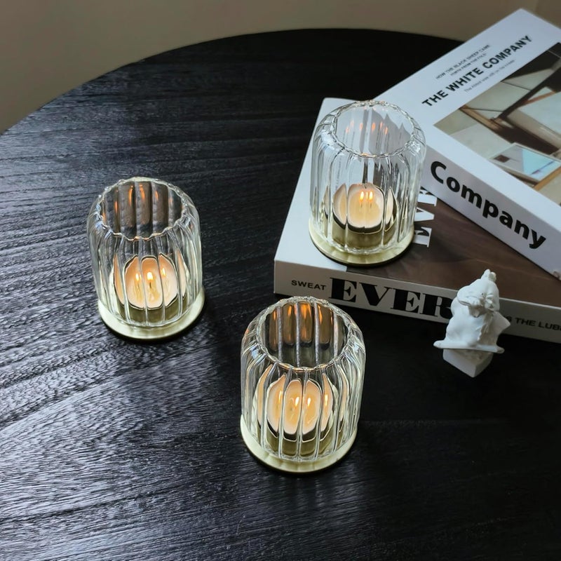 Vixdonos Glass Hurricane Tealight Candle Holder Set of 3 with Metal Stand - Modern Windproof Votive Holders for Weddings and Outdoor Events - Image 4
