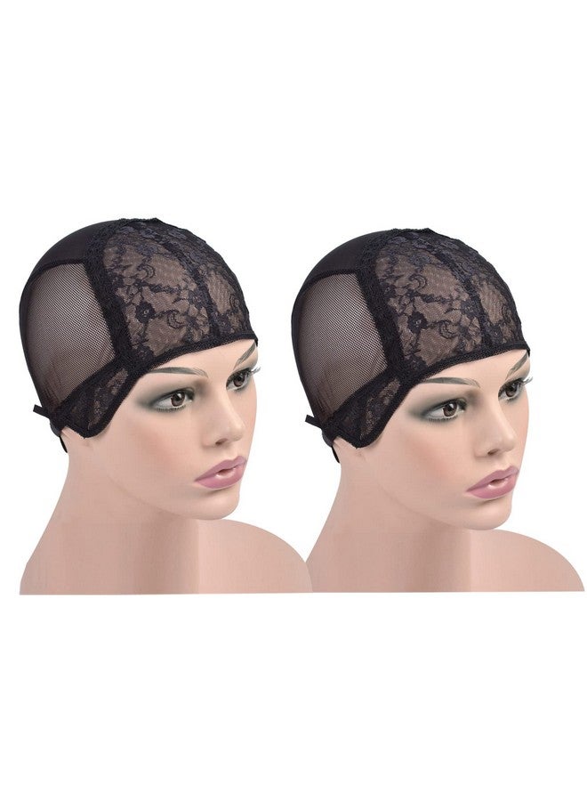 YTBYT 2 Pcs Black Double Lace Wig Caps with Adjustable Straps Swiss Lace Hairnet on the Back for Making Wig (Black M) - Image 1