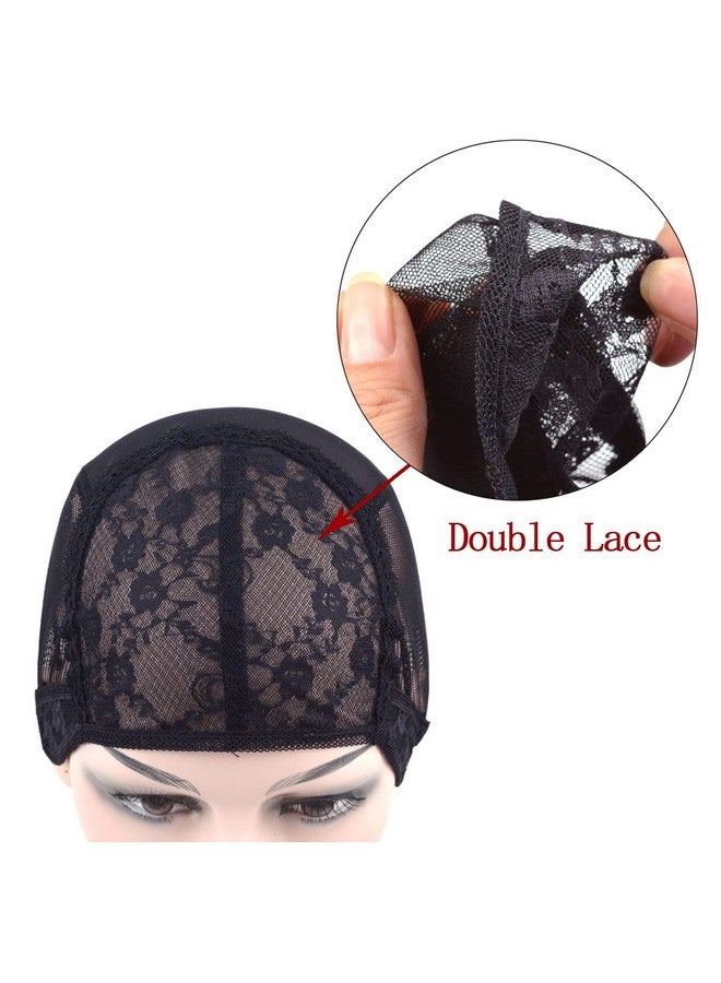 YTBYT 2 Pcs Black Double Lace Wig Caps with Adjustable Straps Swiss Lace Hairnet on the Back for Making Wig (Black M) - Image 2