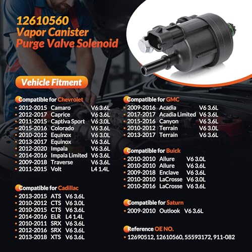Mirthcos Vapor Canister Purge Valve Solenoid EVAP Compatible for Chevy Equinox, Camaro, Colorado, Traverse, Impala Volt & GMC Acadia, Terrain, Canyon & Buick Enclave, LaCrosse 12610560 12690512 - Image 3