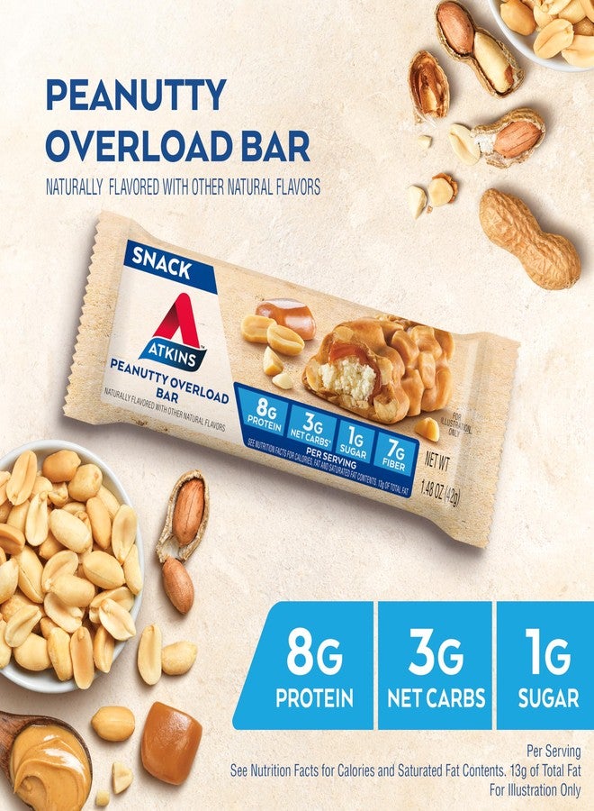 Atkins Peanutty Overload Snack Bar, Protein Snack, High in Fiber, 2g Sugar, 5 Count - Image 2