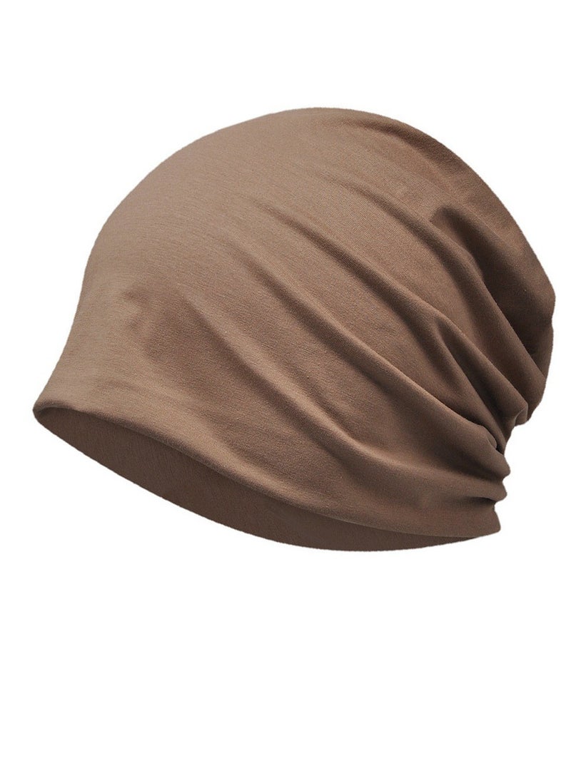 Loquat Infinity Scarf Headwear Cap Solid Color Beanie Hat Brown 