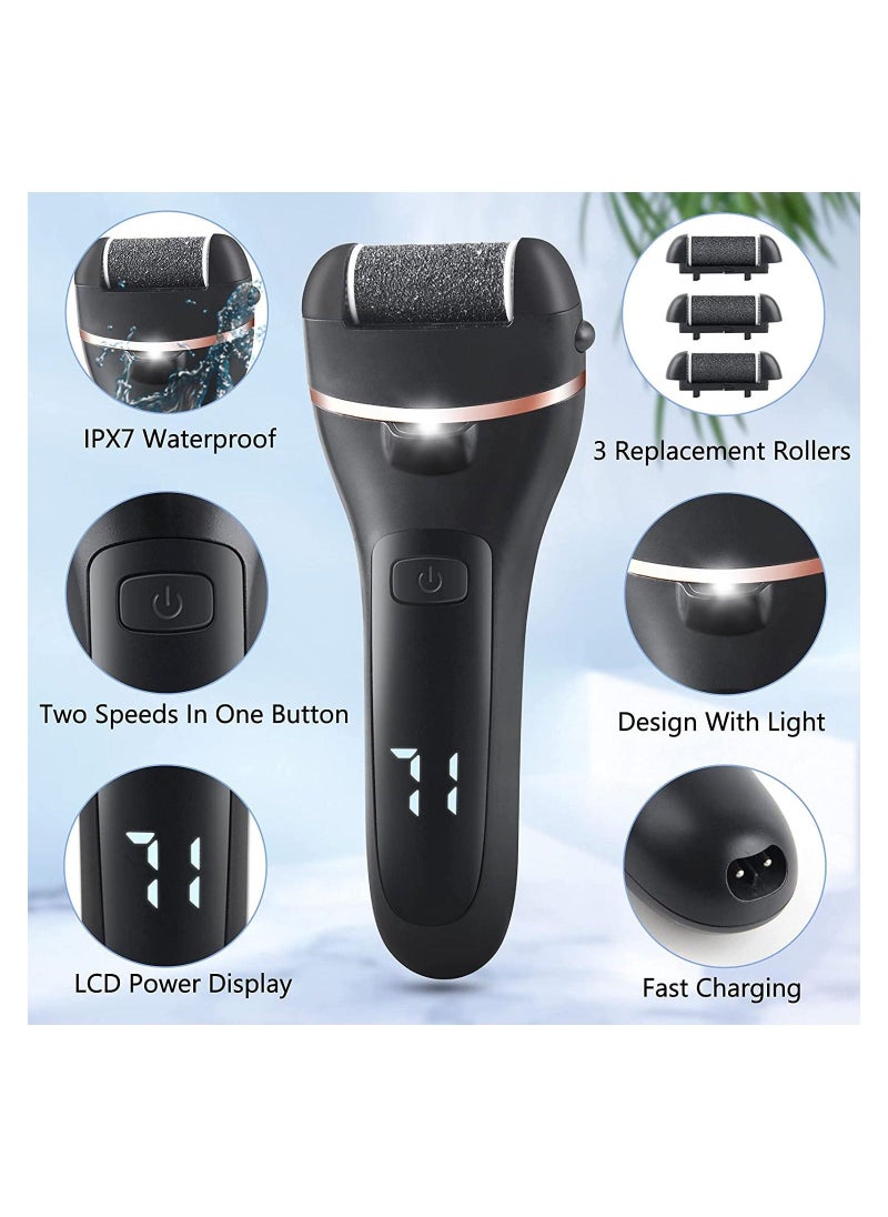 general Electric Feet Callus Remover, Professional 18 in 1 Foot File Pedicure Kit Tools, Rechargeable Dry Dead Skin Foot Scraper with 3 Roller Heads & 2-Speed Power for Feet Hands Heels Spa (Black) - Image 2