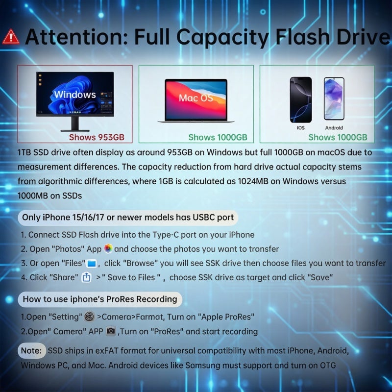 Dual-Interface USB SSD: 512GB, Up To 1000MB/s Transfer Speed, Zinc Alloy Casing - Solid-State Flash Drive for Mobile Creators, Phones, Laptops & Desktops - Image 5