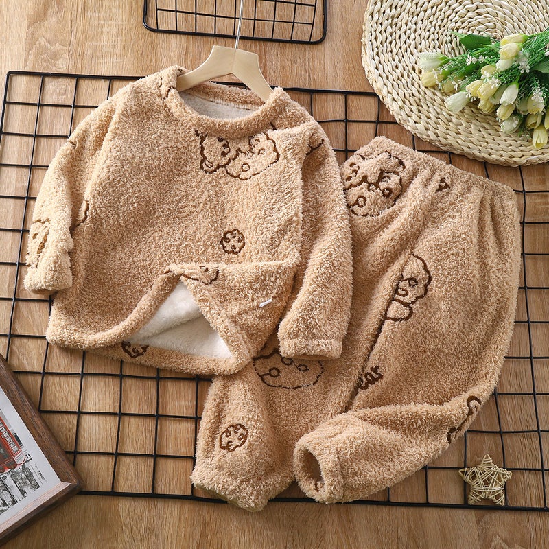 Baby Plush Warm Home Outfit Set Cartoon Pajamas Ydr06-cloud brown bear 