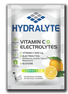 Hydralyte Vitamin C + Electrolyte Hydration Sports Drink Powder Mix | 1 Sachet make 500ml | Natural Electrolyte Replacement Supplement for Rapid Hydration | Lemon Flavor, 20 gm