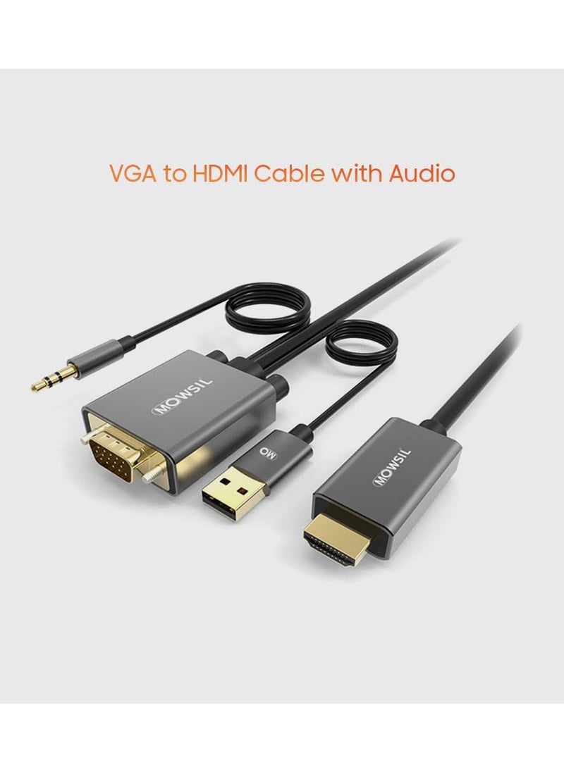 MOWSIL VGA to HDMI Cable 2Mtr with Audio, 1080P HD VGA to HDMI Adapter Cable, VGA Male to HDMI Male Cord for VGA Computer/Laptop to HDMI Monitor/TV  - Image 1