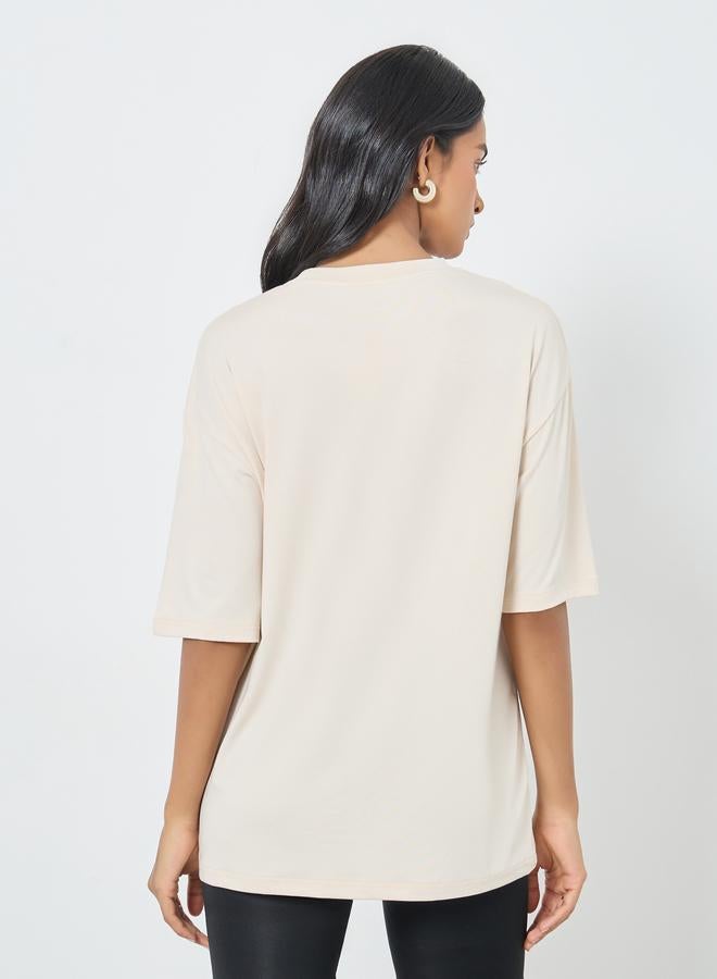 Take Two Cream Slogan Print Oversized T-Shirt - Image 5