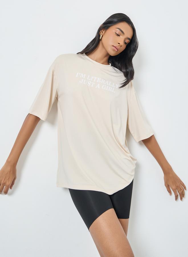 Take Two Cream Slogan Print Oversized T-Shirt - Image 3