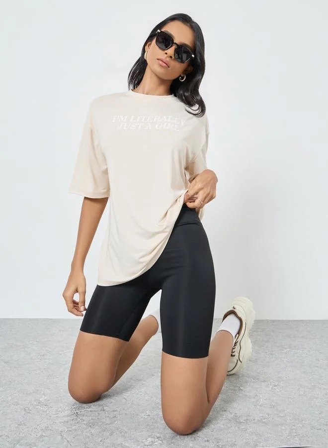 Take Two Take Two Cream Slogan Print Oversized T-Shirt