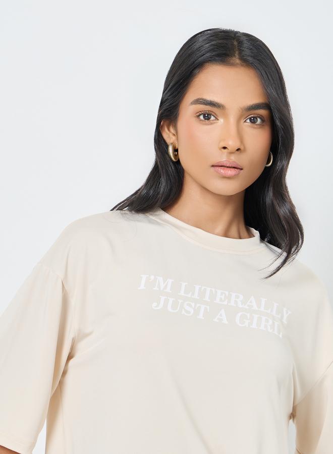 Take Two Cream Slogan Print Oversized T-Shirt - Image 4