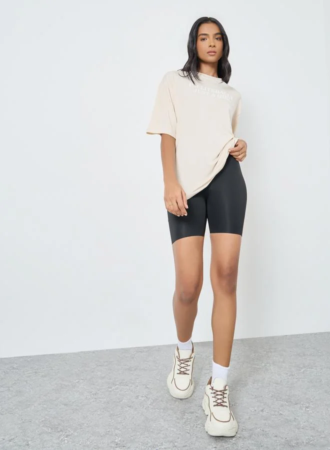Take Two Take Two Cream Slogan Print Oversized T-Shirt