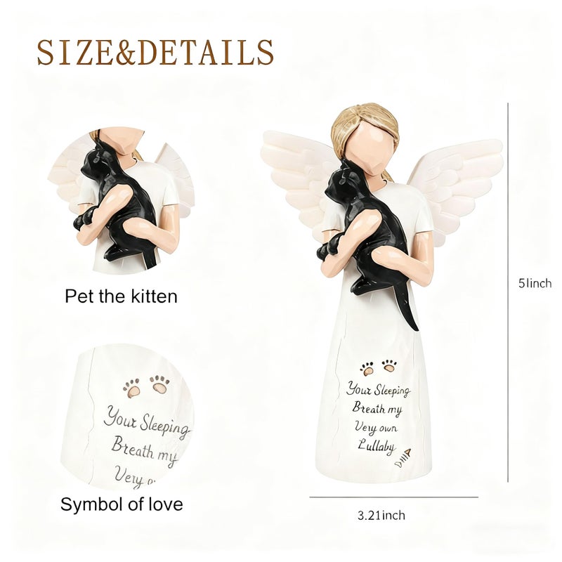 O-FarFarm Cat Memorial Gifts for Loss of Cat - Waterproof Resin Pet Figurine, Comforting Tribute for Grieving Pet Owners & Cat Lovers, Angel Holding Cat Sculpture Bereavement Gifts Cats Statue - Image 3