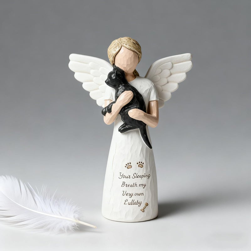 O-FarFarm Cat Memorial Gifts for Loss of Cat - Waterproof Resin Pet Figurine, Comforting Tribute for Grieving Pet Owners & Cat Lovers, Angel Holding Cat Sculpture Bereavement Gifts Cats Statue - Image 1