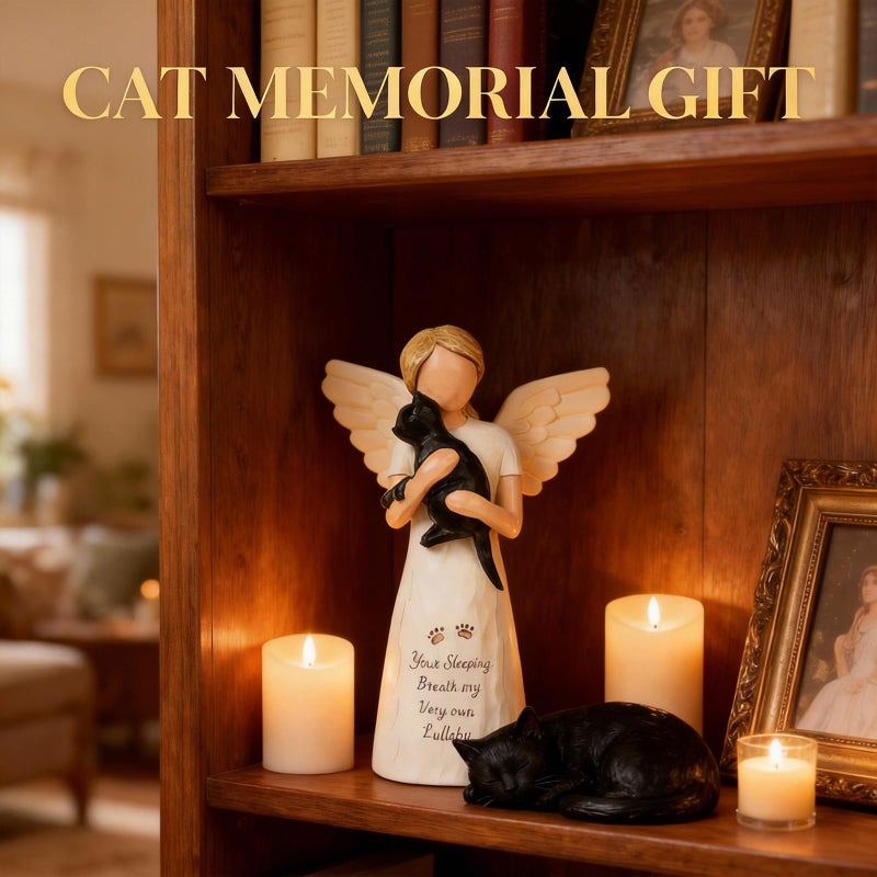 O-FarFarm Cat Memorial Gifts for Loss of Cat - Waterproof Resin Pet Figurine, Comforting Tribute for Grieving Pet Owners & Cat Lovers, Angel Holding Cat Sculpture Bereavement Gifts Cats Statue - Image 4