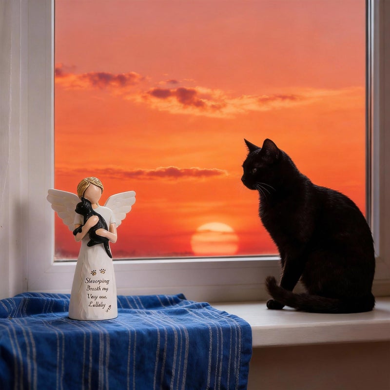 O-FarFarm Cat Memorial Gifts for Loss of Cat - Waterproof Resin Pet Figurine, Comforting Tribute for Grieving Pet Owners & Cat Lovers, Angel Holding Cat Sculpture Bereavement Gifts Cats Statue - Image 5