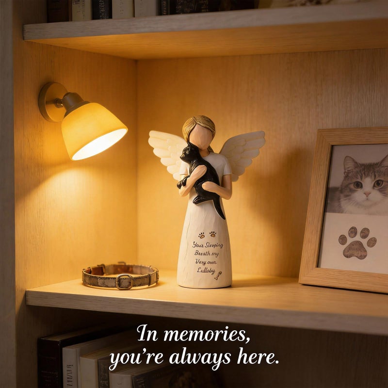 O-FarFarm Cat Memorial Gifts for Loss of Cat - Waterproof Resin Pet Figurine, Comforting Tribute for Grieving Pet Owners & Cat Lovers, Angel Holding Cat Sculpture Bereavement Gifts Cats Statue - Image 2