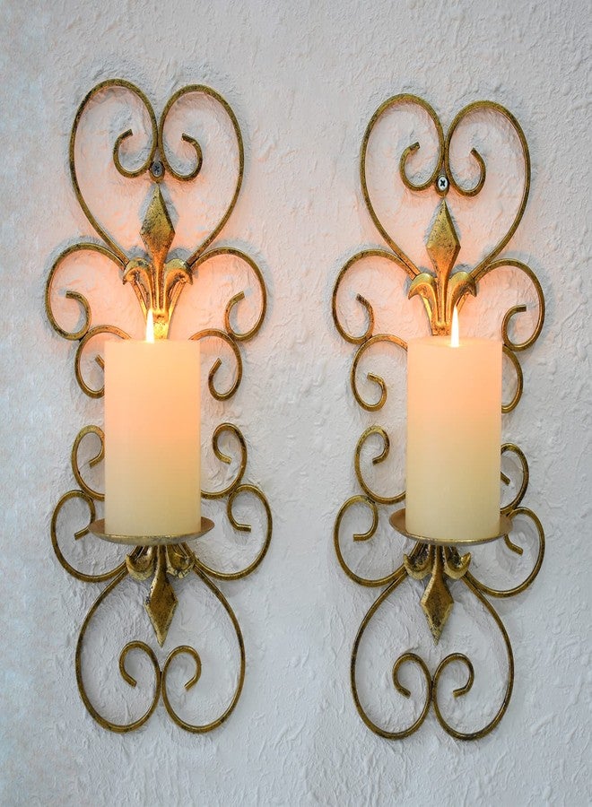 JUCONSIN Set of 2 Wall Sconces Candle Holders Metal Wall Decoration Hanging Wall Mounted Candle Sconces for Home Decor Bedroom Dining Room, Antique Gold - Image 3