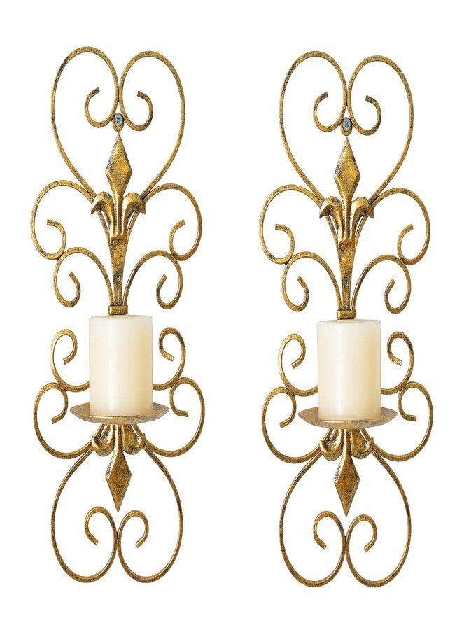 JUCONSIN Set of 2 Wall Sconces Candle Holders Metal Wall Decoration Hanging Wall Mounted Candle Sconces for Home Decor Bedroom Dining Room, Antique Gold - Image 1