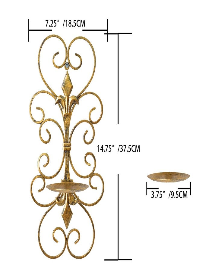 JUCONSIN Set of 2 Wall Sconces Candle Holders Metal Wall Decoration Hanging Wall Mounted Candle Sconces for Home Decor Bedroom Dining Room, Antique Gold - Image 2