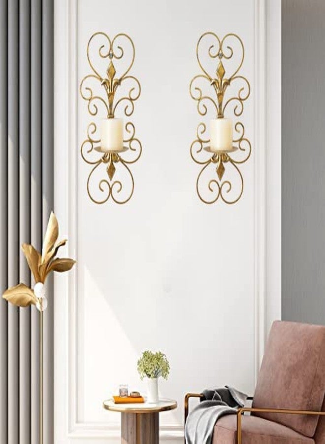 JUCONSIN Set of 2 Wall Sconces Candle Holders Metal Wall Decoration Hanging Wall Mounted Candle Sconces for Home Decor Bedroom Dining Room, Antique Gold - Image 5