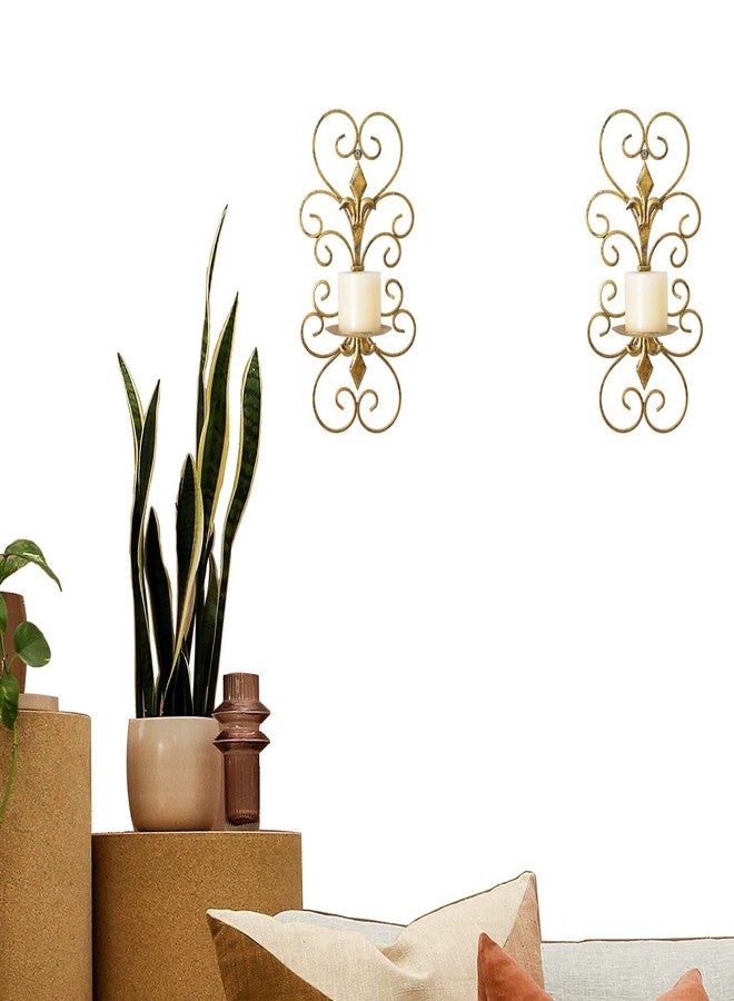 JUCONSIN Set of 2 Wall Sconces Candle Holders Metal Wall Decoration Hanging Wall Mounted Candle Sconces for Home Decor Bedroom Dining Room, Antique Gold - Image 4