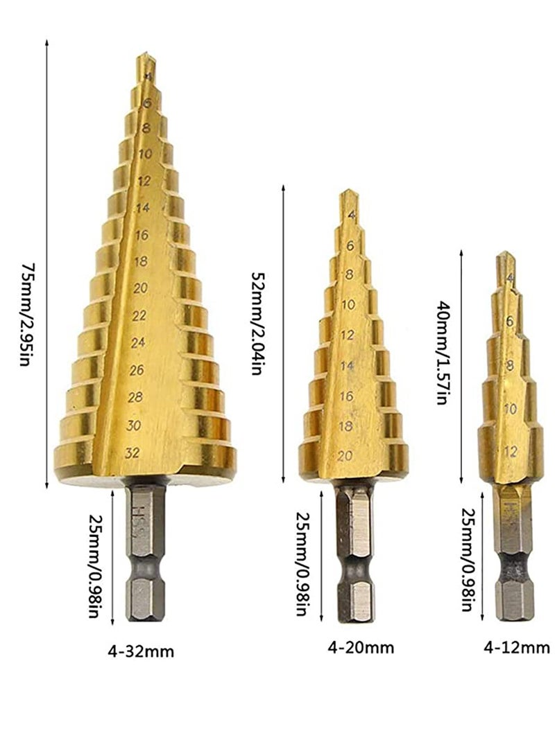 KASTWAVE Large HSS Steel Step Cone Drill Titanium Bit Set, Perfect Step Drill Bits suitable for drill holes in various material, High-Speed Bit Set - Image 2