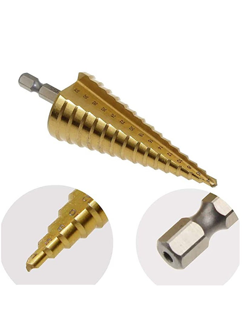 KASTWAVE Large HSS Steel Step Cone Drill Titanium Bit Set, Perfect Step Drill Bits suitable for drill holes in various material, High-Speed Bit Set - Image 4