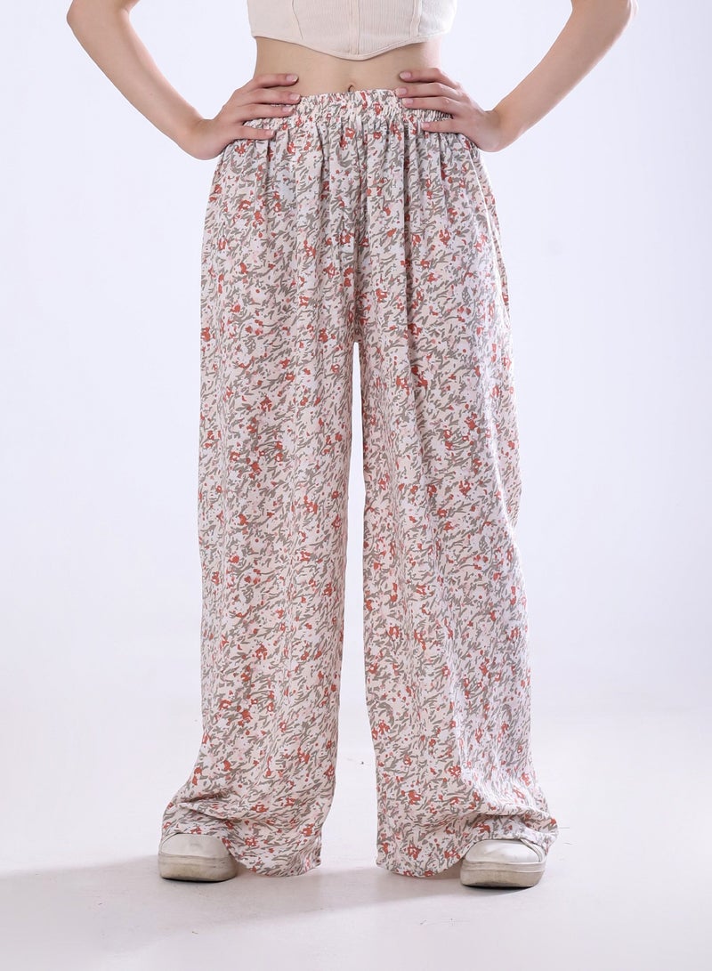 BEBO Women's printed drawstring pants, free size, fits approximately 60-85 kg_Beige & Red  - Image 1