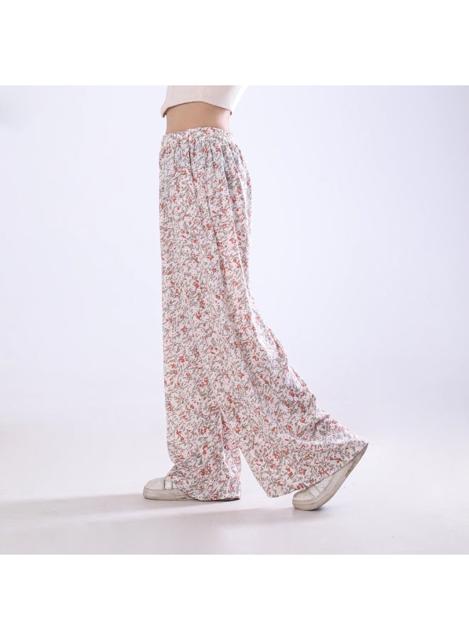 BEBO Women's printed drawstring pants, free size, fits approximately 60-85 kg_Beige & Red  - Image 2