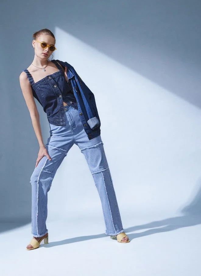 STREET 9 بلوزة كورسيه من الدنيم للنساء