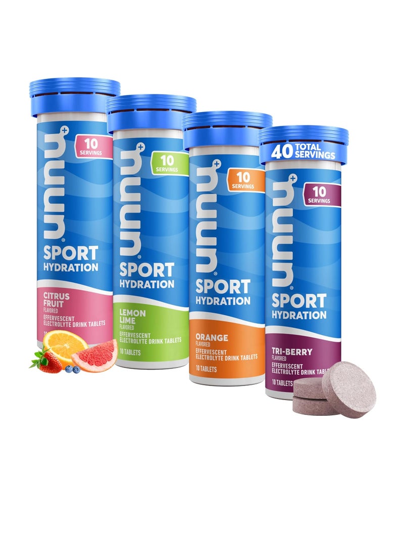 Nuun Sport Electrolyte Tablets for Proactive Hydration, Mixed Citrus Berry Flavors, 4 Pack (40 Servings)