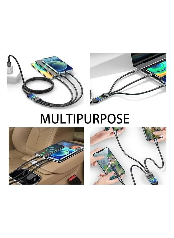 X-level - 100W Fast Charging Cable 3 in 1 USB Data Cables Transparent with LED Indicator Nylon Braided Multiple Charger Adapter Cord with Type C Micro USB Port for Cell Phones Tablets - Image 1