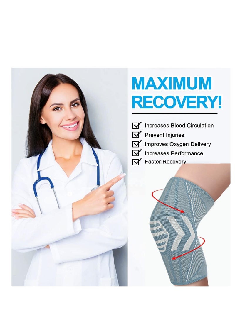 SOLARAE Professional Knee Brace, 2 Pack XL Knee Compression Sleeve Support, Knee Protector Pads for Running Basketball, Knee Pain Relief and Support, Meniscus Tear ACL Arthritis, Ligament Injury Recovery - Image 4