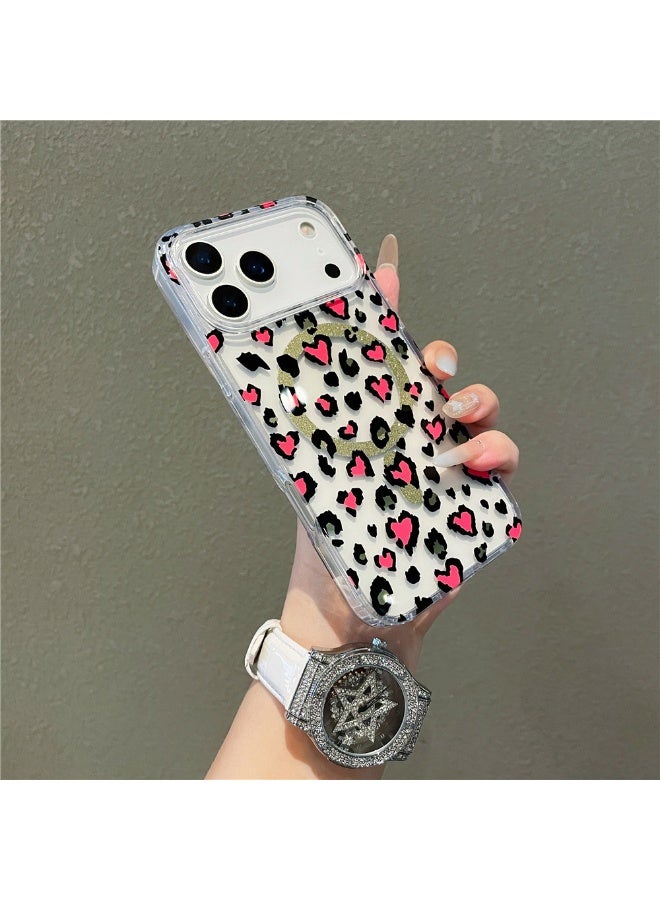 مناسبة ل iPhone 17 برو الشفاف المغناطيسي حماية الشفط شل ، وحماية ضد السقوط ، ونمط النمر الأحمر - Image 2