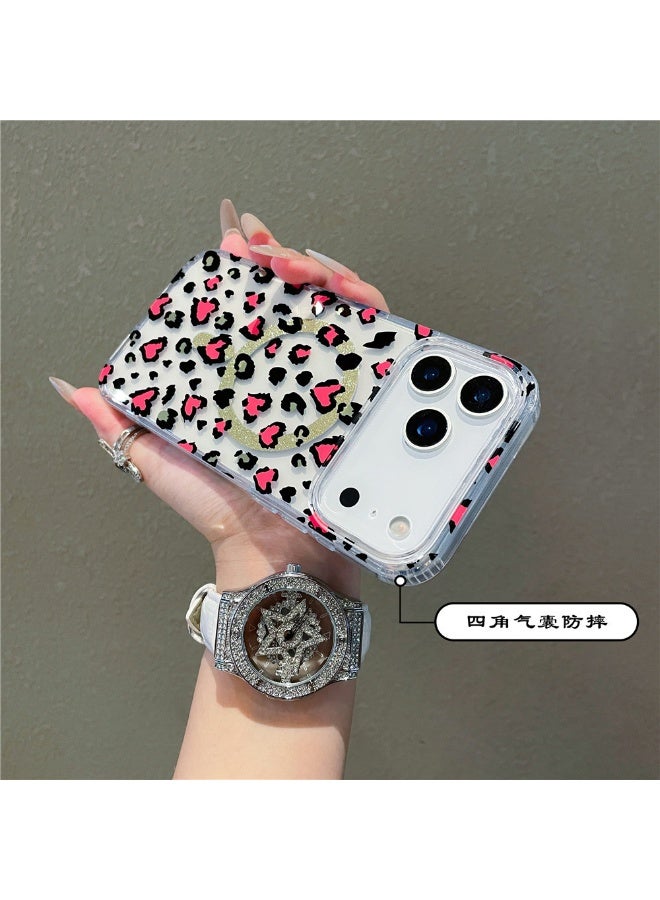 مناسبة ل iPhone 17 برو الشفاف المغناطيسي حماية الشفط شل ، وحماية ضد السقوط ، ونمط النمر الأحمر - Image 4