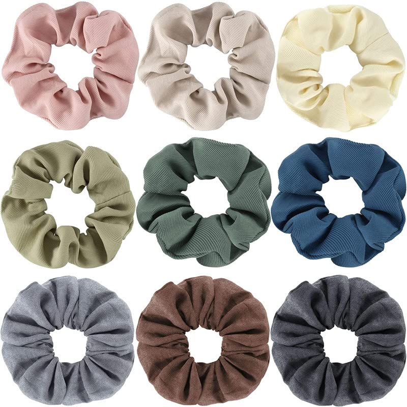 FAMEZA 9 Pieces Matte Scrunchies Hair Ties Thick Elastic Hair Bands Scrunchy Soft Small Colorful Hair Ropes Ponytail Holders Hair Accessories for Women Girls - Image 2