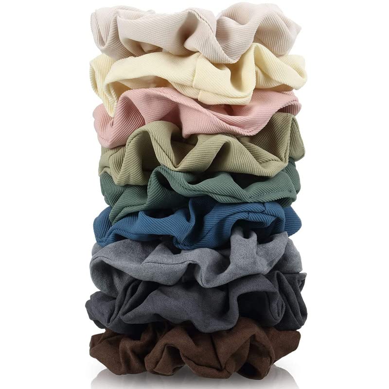 FAMEZA 9 Pieces Matte Scrunchies Hair Ties Thick Elastic Hair Bands Scrunchy Soft Small Colorful Hair Ropes Ponytail Holders Hair Accessories for Women Girls - Image 1