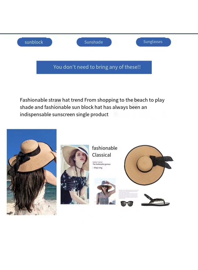 New women's wide brimmed straw woven Panama hat, soft fur hat, beach sun hat, women's straw hat  - Image 3